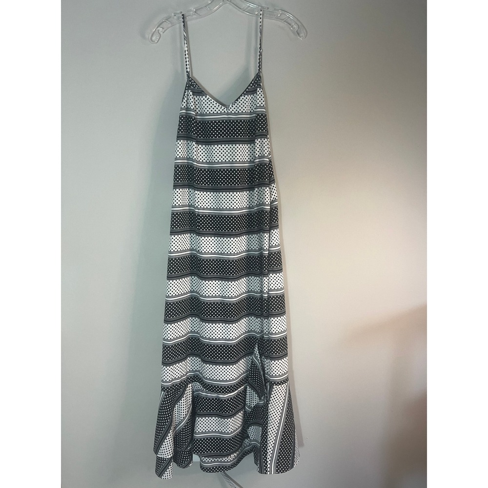 Thakoon Black White Polka Dot Striped Maxi Dress Ruffle Hem Size 6‎